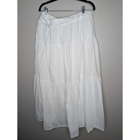 Women's 3 Tiered Cross Textured Cotton Maxi Skirt Lands End Size XL White - Picture 2 of 7